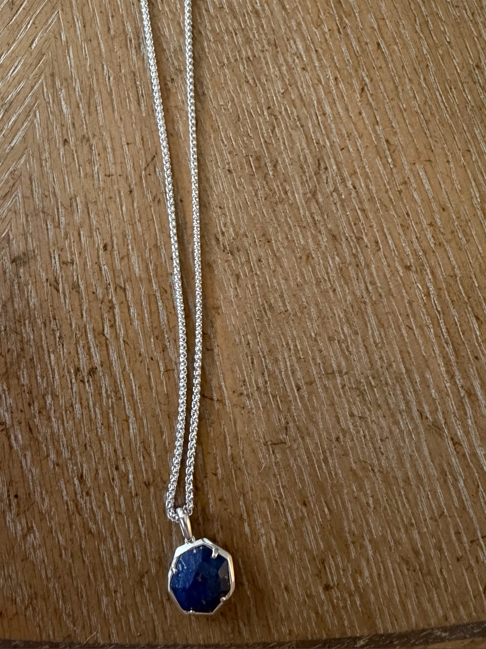Kendra Scott Silver Chain Necklace w/Deep Blue Octagon Pendant with gold flecks